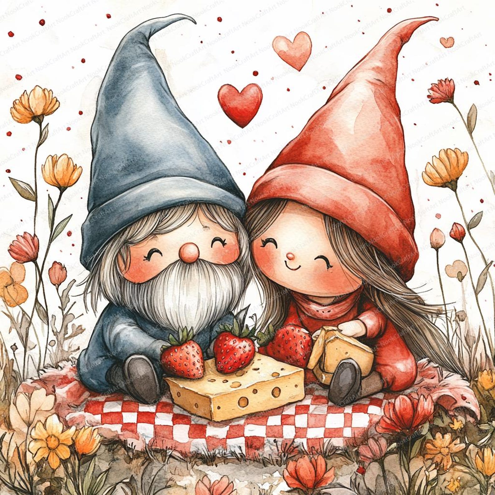 15 Valentine's Day Gnome Couple Clipart Set | Printable Watercolor ...