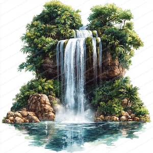 21 Clipart di Waterfall Island / Illustrazioni di paradiso tropicale / Clipart acquerello stampabile / JPG di alta qualità / Artigianato di carta / diario