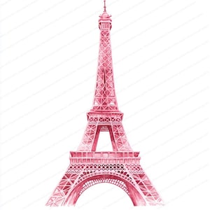 18 imágenes prediseñadas de la Torre Eiffel rosa / Sueños parisinos en tonos pastel / Imágenes prediseñadas de acuarela imprimibles / JPG de alta calidad / Manualidades de papel / Diario
