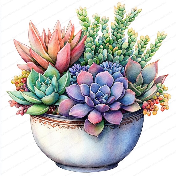 20 Potted Succulents Clipart | Succulent Pots | Printable Watercolor Art |  Digital Download | High Resolution | Paper Craft | Junk Journals - Etsy