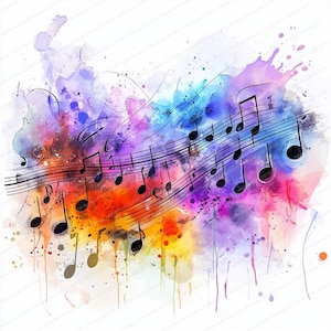 20 Aquarell Musiknoten Clipart | Musik Wall Art & Notes | Hochwertige JPG-Dateien | Sofortdownload | Junk Journals