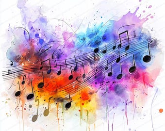 20 Watercolor Music Notes Clipart | Music Wall Art & Notes | High-Quality JPG Files | Instant Download | Junk Journals