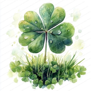 20 Clipart trèfle porte-bonheur | Graphismes de la Saint-Patrick| Clipart aquarelle imprimable | JPG de haute qualité | Créations en papier | Journal indésirable