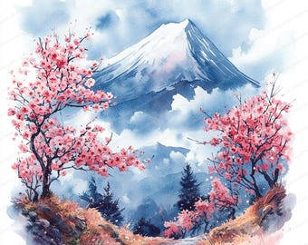 24 Mount Fuji Clipart Set | Japanese Mountain Art Collection | Printable Watercolor clipart | High Quality JPGs | Paper craft | Junk journal