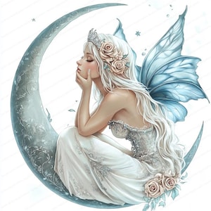 Moon Fairy Images | 20 High Quality JPGs | Printable Watercolor clipart | Digital download | Paper craft | junk journal