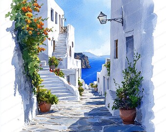 ギリシャの島の白い家のクリップアート20選 | 牧歌的な海岸風景の