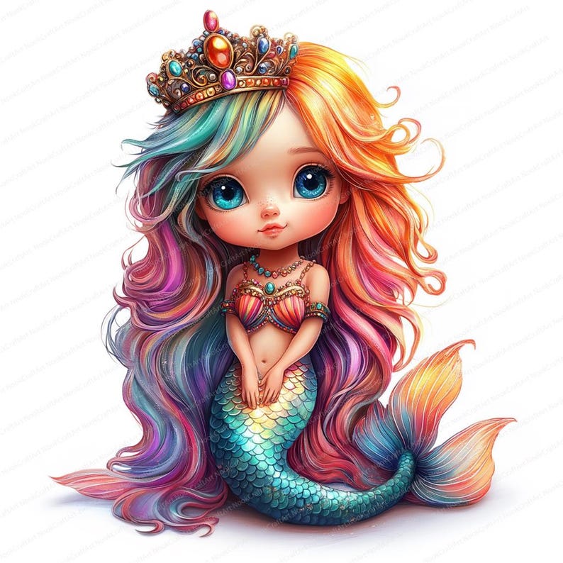 14 Cute Mermaid Clipart Printable Watercolor Clipart High Quality Jpgs ...