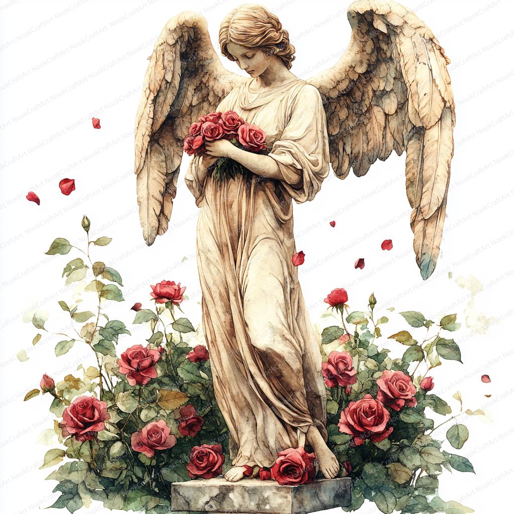 Angels And Roses 24 Angel in Rose Garden Clipart | Serene Celestial Illustration Set ...