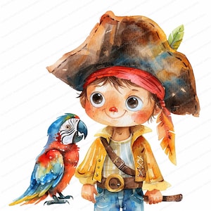 16 Cartoon Pirates Clipart | Cute Pirate Illustration | Printable Watercolor clipart | High Quality JPGs | Digital download | Paper craft
