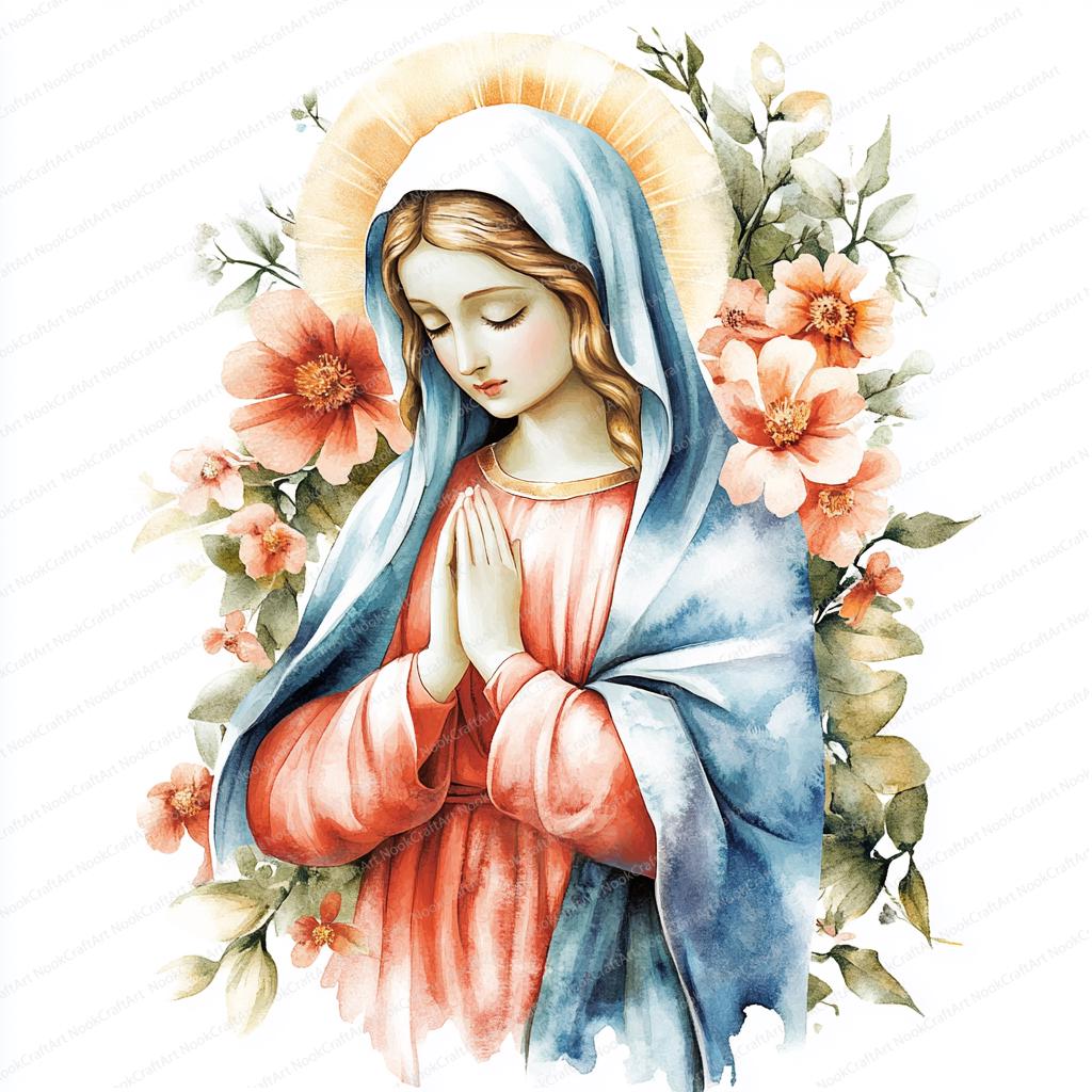 水彩画の聖母マリアの祈りのクリップアート | ファティマの聖母の