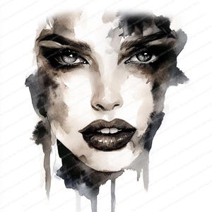 17 Kobieta Twarz Clipart | Wyraziste Oczy Kobiety | Wydrukowalne Akwarele Clipart | Wysokiej Jakości JPG | Pobieranie Cyfrowe | Rękodzieło Papierowe