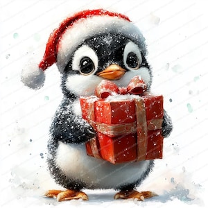 16 imágenes prediseñadas de pingüinos / Imágenes prediseñadas de pingüinos navideños / Imágenes prediseñadas de acuarela imprimibles / JPG de alta calidad / Descarga digital / Manualidades de papel