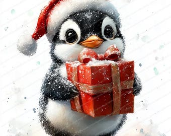 16 imágenes prediseñadas de pingüinos / Imágenes prediseñadas de pingüinos navideños / Imágenes prediseñadas de acuarela imprimibles / JPG de alta calidad / Descarga digital / Manualidades de papel