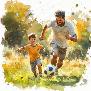 17 Clipart football père et fils | Illustration sportive familiale | Clipart aquarelle imprimable | JPG de haute qualité | Créations artisanales en papier | revue