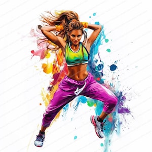 18 Zumba Clipart | Danse Zumba | Clipart aquarelle imprimable | JPG de haute qualité | Téléchargement numérique | Créations artisanales en papier | journal indésirable