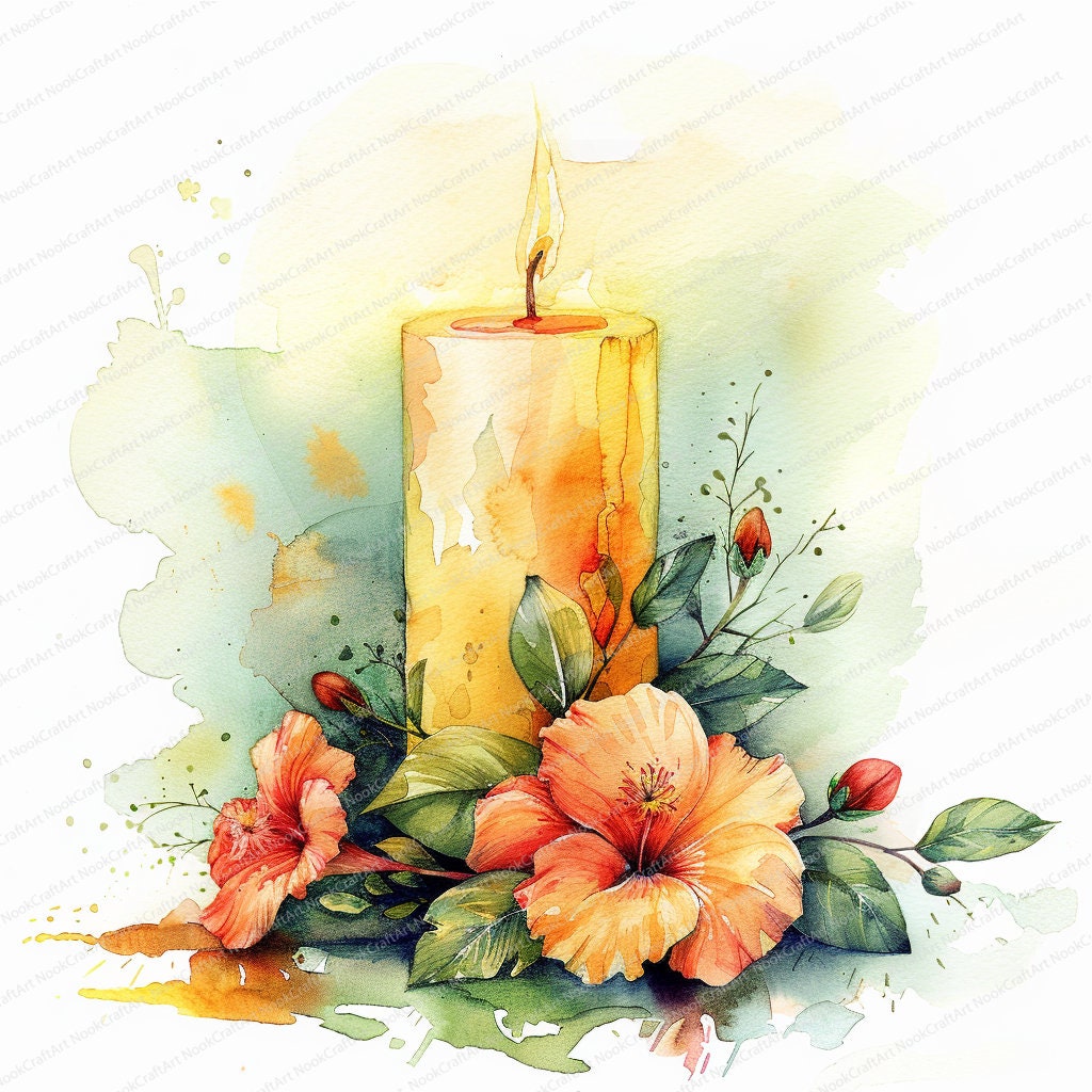 14 Candles Clipart Flower Candles Printable Watercolor Clipart High ...