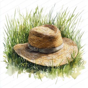 25 Hoed in gras-clipart | Op de natuur geïnspireerde digitale kunst | Afdrukbare aquarel clipart | Hoge kwaliteit JPG's | Papierkunst | Junkjournaal