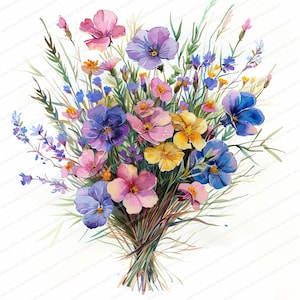 Wildflowers Clipart | Field Flowers | Wild flower JPGs | Watercolor Summer Flowers | Colorful Bouquets | Floral Frames Clipart