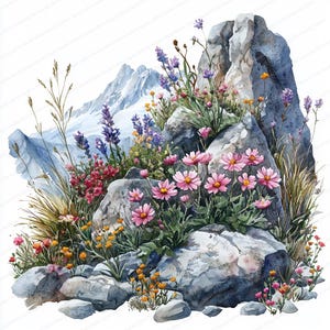 20 Alpen Gletscher Blumen Clipart | Die Majestät der Natur in Blüte | Druckbare Aquarell Clipart | Hochwertige JPGs | Papiermodell | Junk Journal