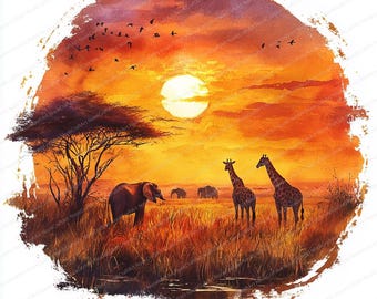 24 African Savannah Clipart | Wild Nature Printable Art | Printable Watercolor clipart | High Quality JPGs | Paper craft | Junk journal