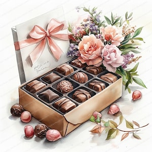 20 Candy Box Blumen Clipart | Grußkarten und Geschenke Set | Druckbare Aquarell Clipart | Hochwertige JPGs | Papiermodell | Junk Journal