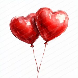 20 Clipart de Balões de Coração | Imagens de Balões de Aquarela do Dia dos Namorados | JPGs para Imprimir | Download Instantâneo | Uso Comercial | Artesanato em Papel