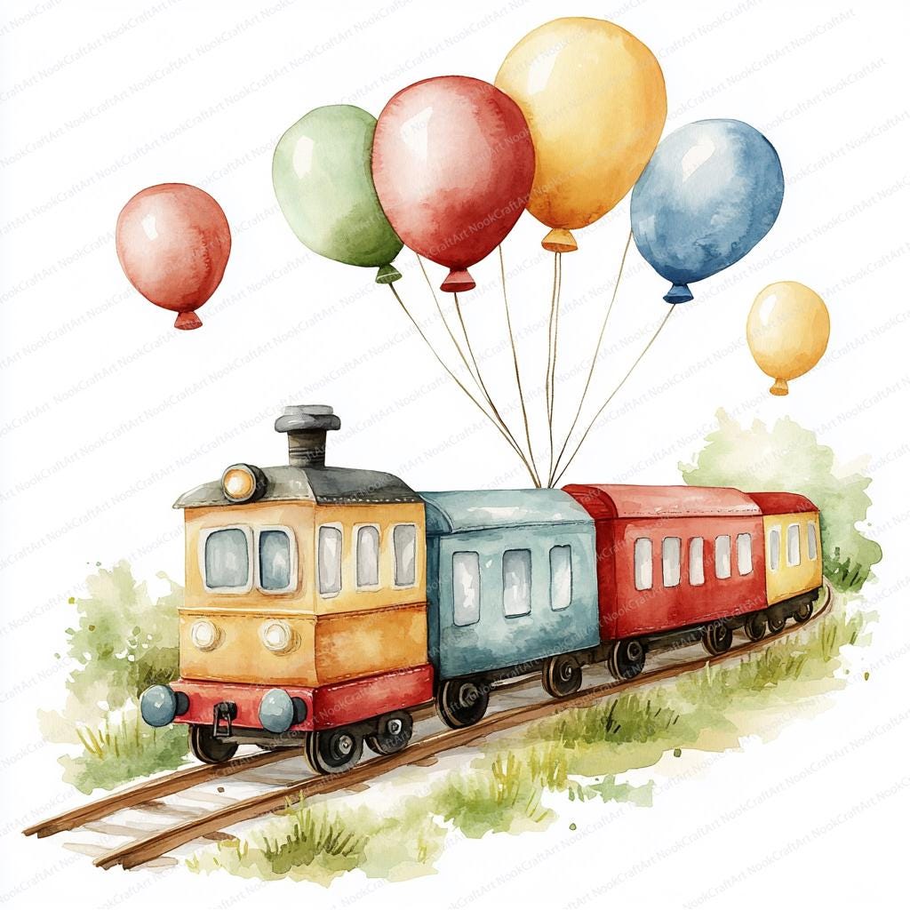 17 Colorful Train Balloon Clipart | Whimsical Steam Engine Art ...