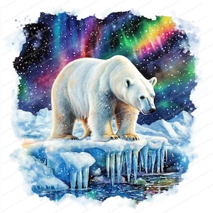 16 Clipart de Urso Polar | Ursos Aurora Nevados | Clipart de Aquarela para Imprimir | JPGs de Alta Qualidade | Download Digital | Artesanato, Diários