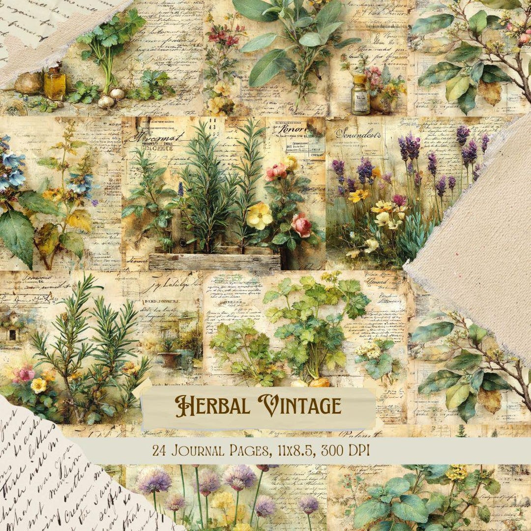 Herbal Vintage Junk Journal Kit | Apothecary Botanical Collage Sheets ...