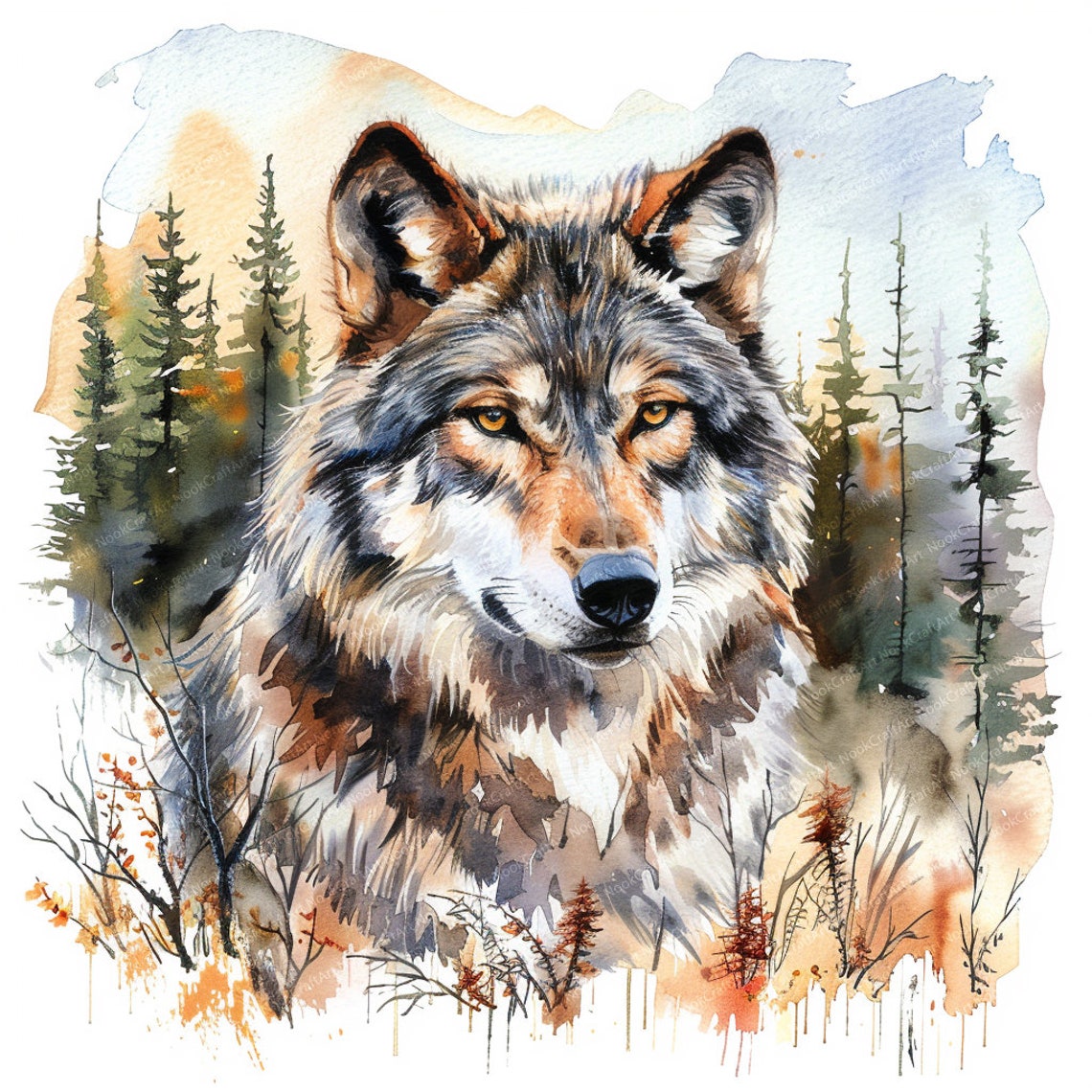 15 Wolf Clipart | Printable Watercolor Clipart | Watercolor Wolf ...