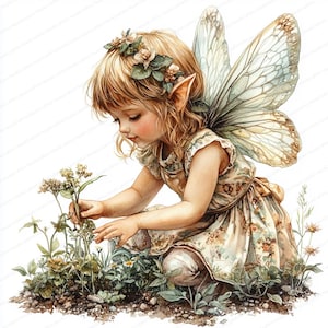 Colección de 20 imágenes prediseñadas de hadas jardineras / Ilustraciones de duendes de jardín caprichosos / Imágenes prediseñadas de acuarela imprimibles / JPG de alta calidad / Manualidades de papel