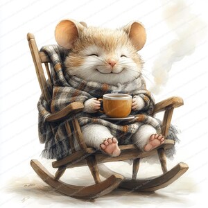 16 Cozy Mouse Clipart | Relaxing Rocking Chair Illustration| Printable ...