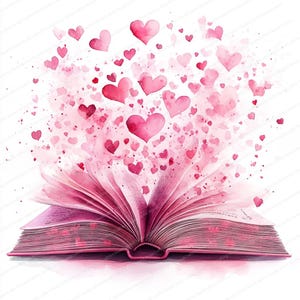 20 Clipart de coração e rosas de livro aberto | Coleção de ilustrações florais românticas | Clipart de aquarela para impressão | JPGs de alta qualidade | diário