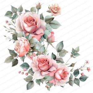 12 roze rozenslinger tak clipartbundel | Afdrukbare aquarel clipart | Hoge kwaliteit JPG's | Digitale download | Papierkunst | tijdschriften
