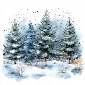 14 Clipart Weihnachtsbäume | Weihnachtslandschaft | Druckbare Aquarell Clipart | Hochwertige JPGs | Digitaler Download | Papierhandwerk