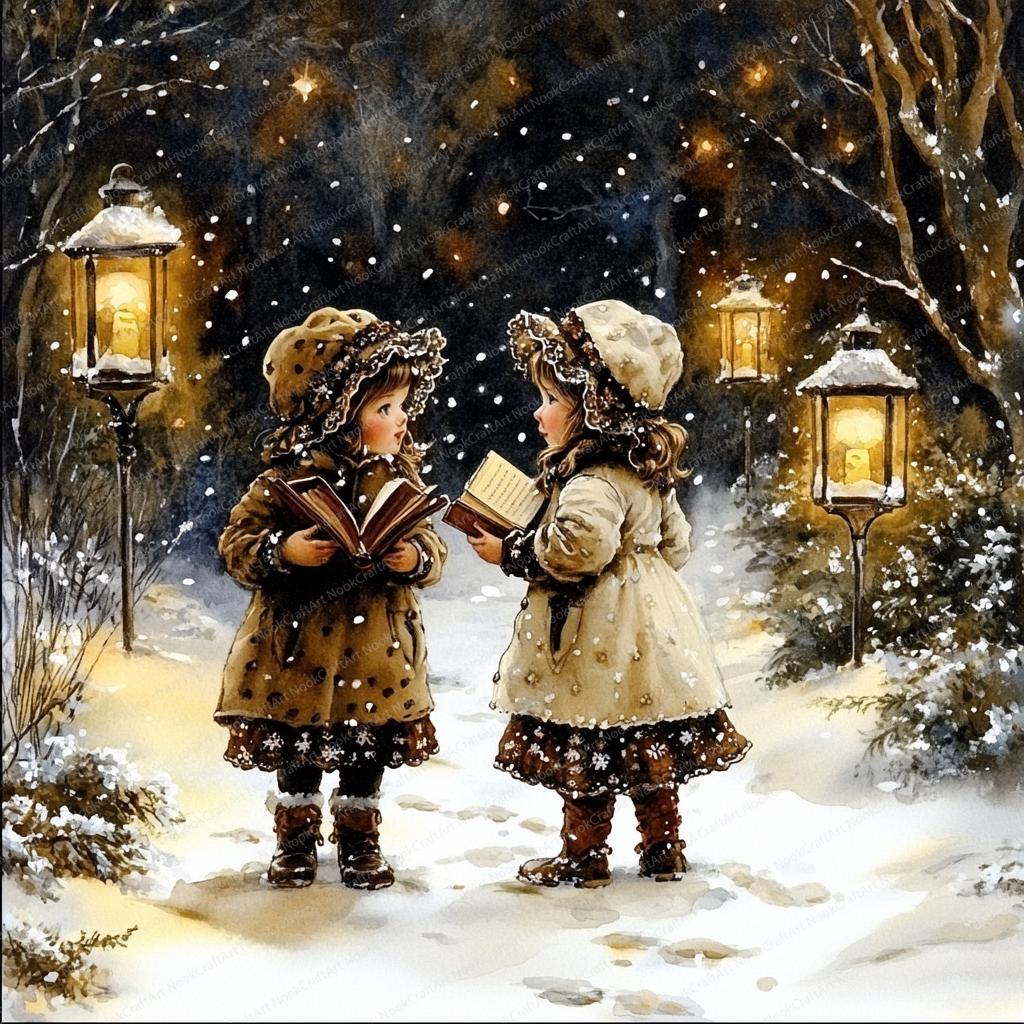 水彩画のクリスマスキャロル | 高画質JPG画像20枚 | 印刷可能な水彩画