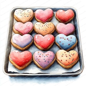 20 clipart de biscoitos em formato de coração | Gráficos de sobremesas românticas | clipart de aquarela para impressão | JPGs de alta qualidade | artesanato em papel | diário de lixo