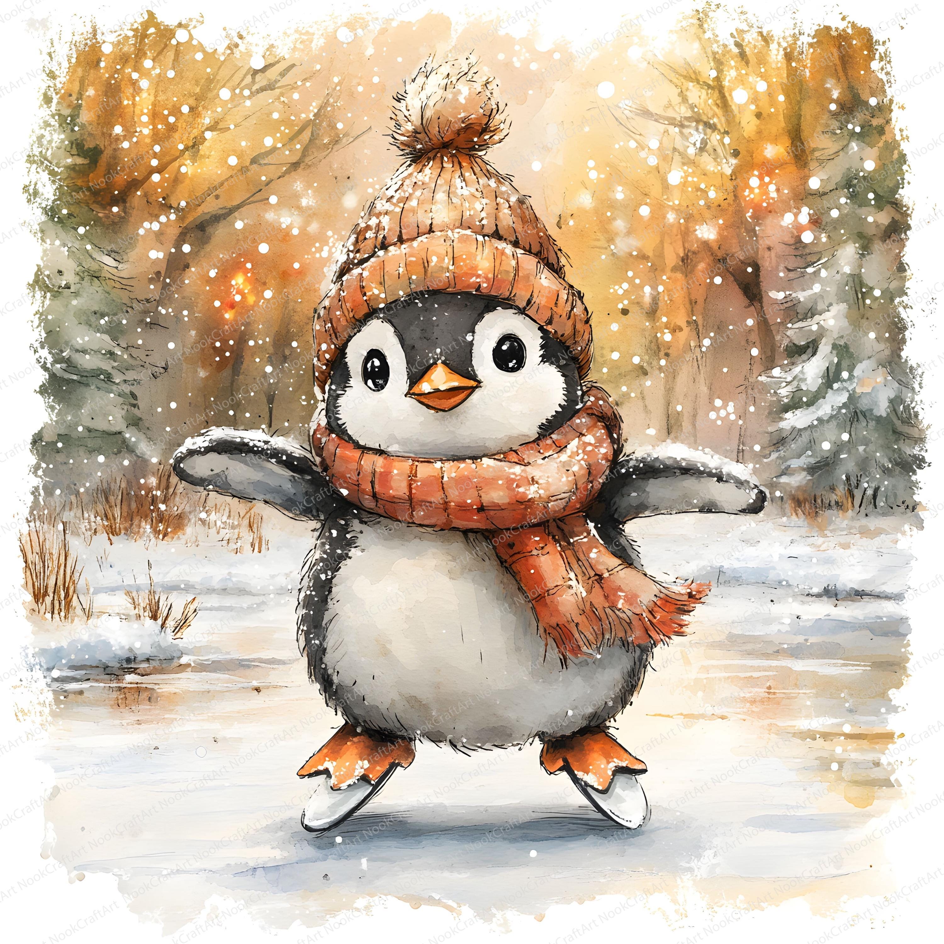 21 Penguin Ice Skating Clipart | Cute Winter Sports Illustration ...
