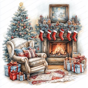 18 clipart de lareira de Natal | Cenas aconchegantes de inverno | clipart de aquarela para impressão | JPGs de alta qualidade | criação de cartões | diário de lixo