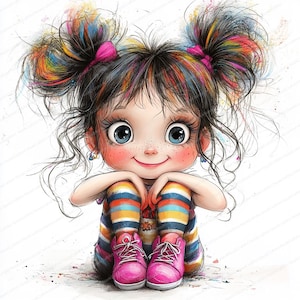 18 Clipart di ragazze stravaganti / Disegni effimeri stravaganti / JPG acquerelli / Download immediato / Diari fantasy e creazione di carta