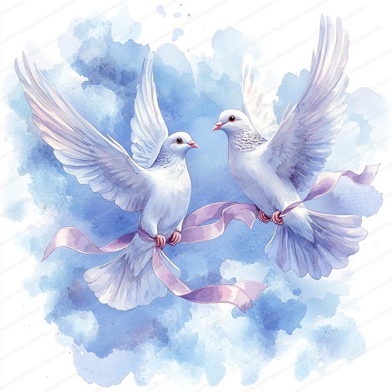 17 Doves With Ribbon Clipart | Elegant Wedding Graphic Design ...