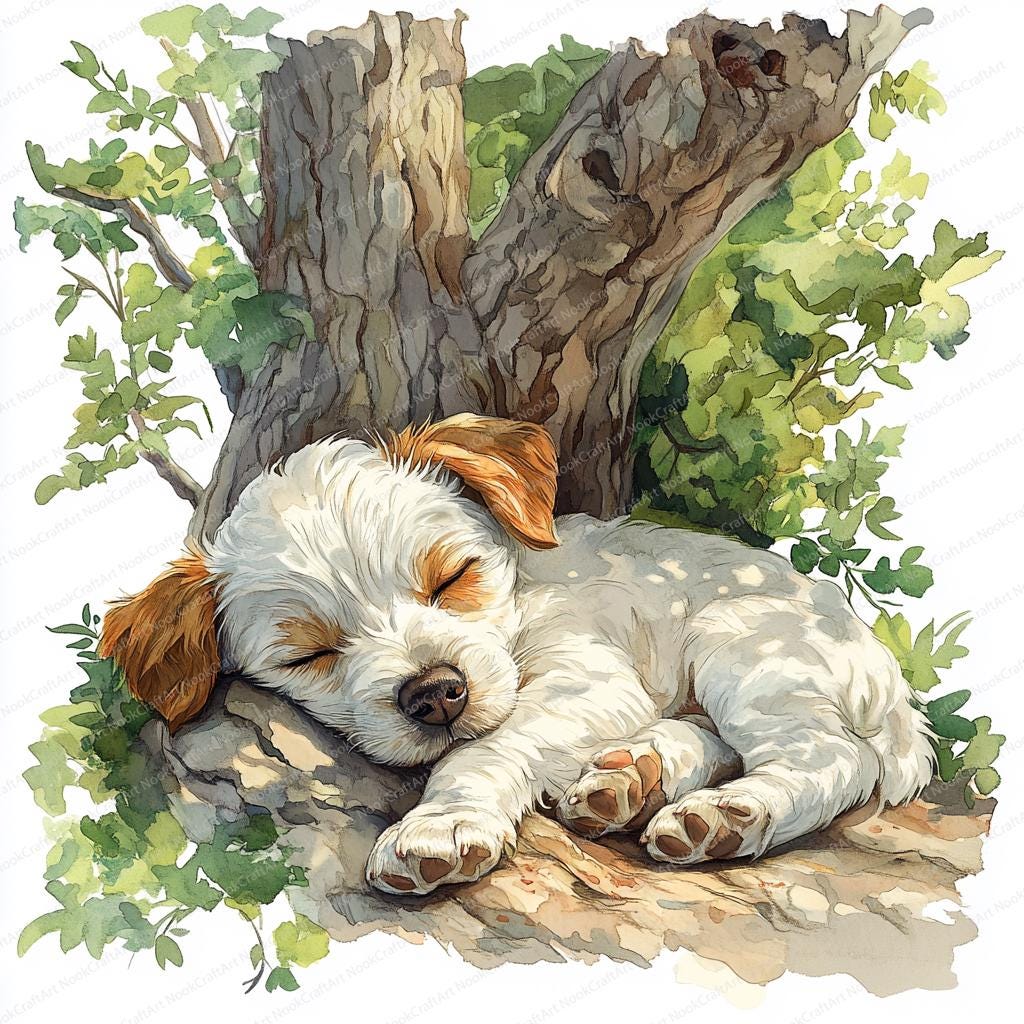 木の下で眠る犬のイラスト18選 | 穏やかなペットのイラスト | 印刷可能