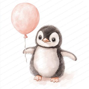 20 imágenes prediseñadas de pingüino bebé con globo / Arte de acuarela imprimible / JPG de alta calidad / Descarga digital / Manualidades de papel / Diarios basura