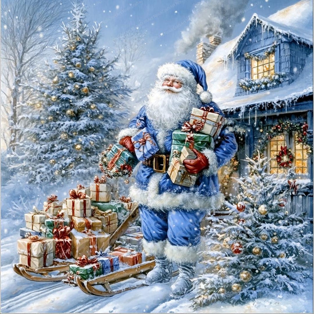 20 枚の水彩シャビーシックなサンタのイラスト バンドル | 印刷可能な