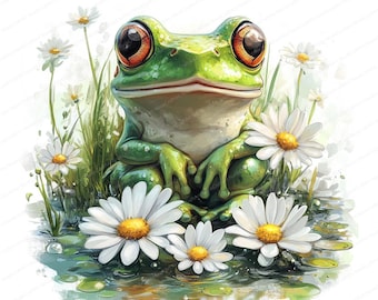 14 schattige kikkerclips | Schattige kikker digitale kunst | Afdrukbare aquarel clipart | Hoge kwaliteit JPG's | Digitale download | Papierkunst