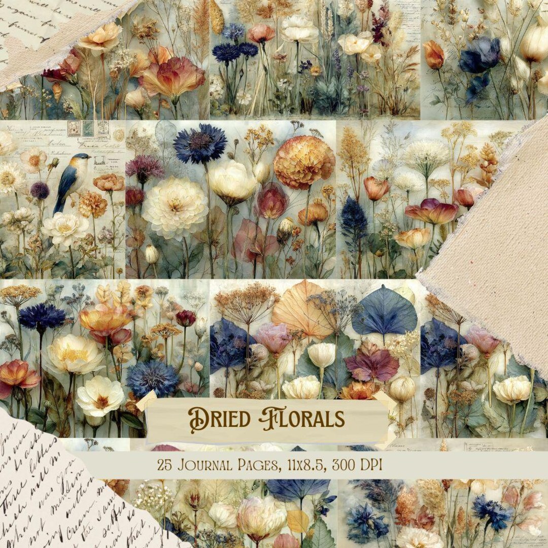 Dried Florals Junk Journal Kit | Vintage Botanical Collage Sheets ...