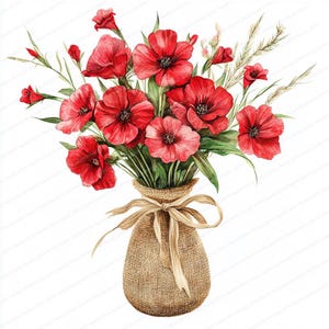 16 belles fleurs dans un vase Clipart | Compositions florales | Clipart aquarelle imprimable | JPG de haute qualité | Créations en papier