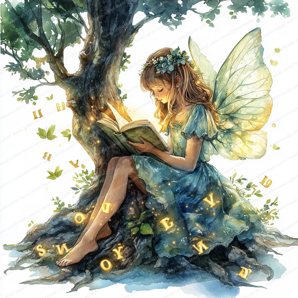18 妖精と本のイラスト | 魅惑的な読書イラスト | 印刷可能な水彩画の