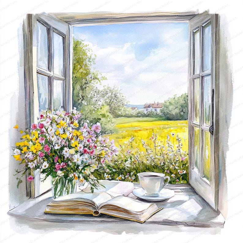 20 Spring Window View Clipart | Watercolor Spring Clipart | High ...