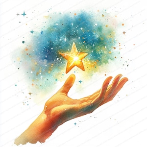 20 Dream Reach-clipart | Hand reikend naar een ster | Afdrukbare aquarel clipart | Hoge kwaliteit JPG's | Papierkunst | Junkjournaal